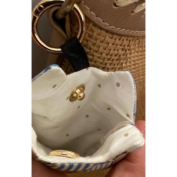 Handmade Mini Cat Pouch with Ring: Girl & Bunny Print, Vintage Style - Picture 3 of 5